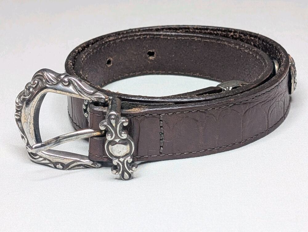 Vintage Brighton Kids Girls Brown Leather Heart Concho Belt Size SM/23 (#25057)